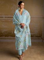 Bamber Silk Sky Blue Traditional Wear Embroidery Work Straight Suit